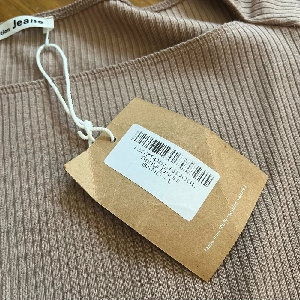 Reformation NEW Tan Sarita Dress Knit Ribbed Square Neck L Mini‎ Dress Bodycon
